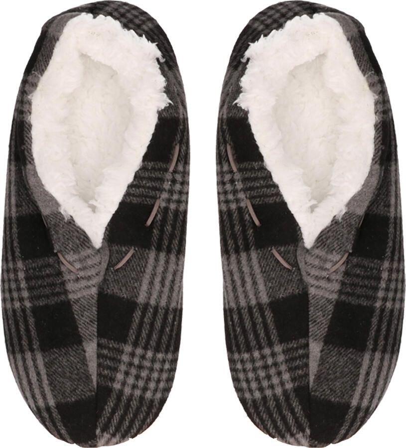 Antonio World Fashion Antonio Pantoffels sloffen voor dames grijs geruit Spaanse sloffen teddy voering