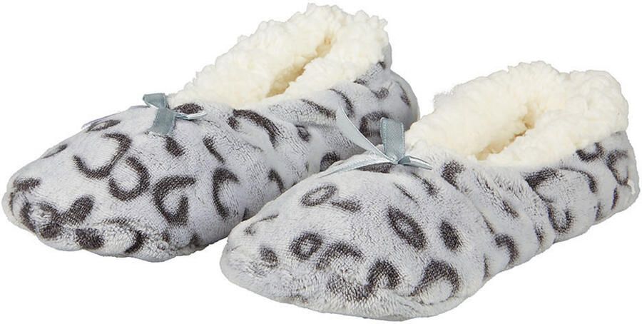 Apollo ballerina sloffen fleece grijs antislip dierenprint