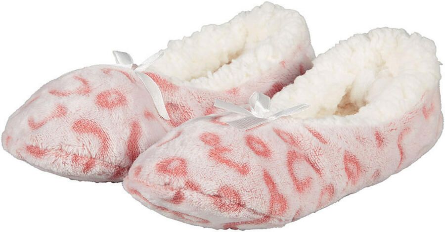 Apollo ballerina sloffen fleece roze antislip dierenprint
