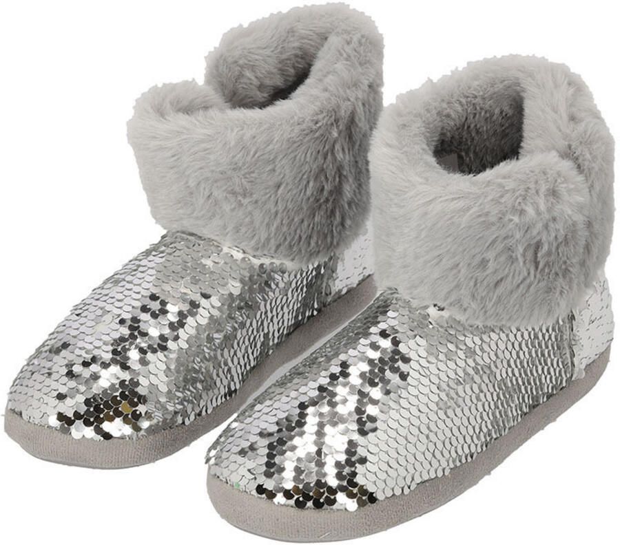 Apollo kindersloffen pailletten zilver pantoffels met antislip