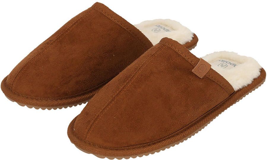 Apollo pantoffels bruin met bont voor dames sloffen