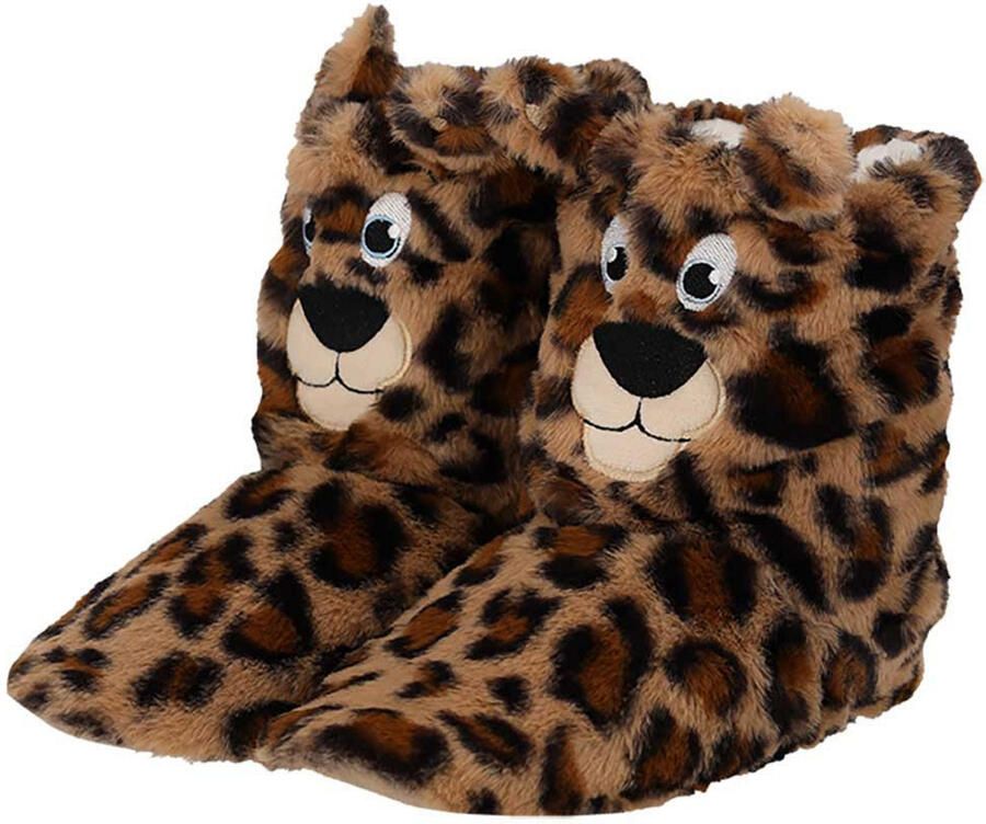 Apollo sloffen Luipaard pluche 3D pantoffels hoog model dames