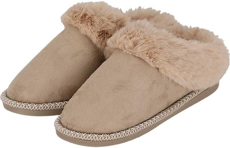 Apollo teddy sloffen dames beige instappers pantoffels laag
