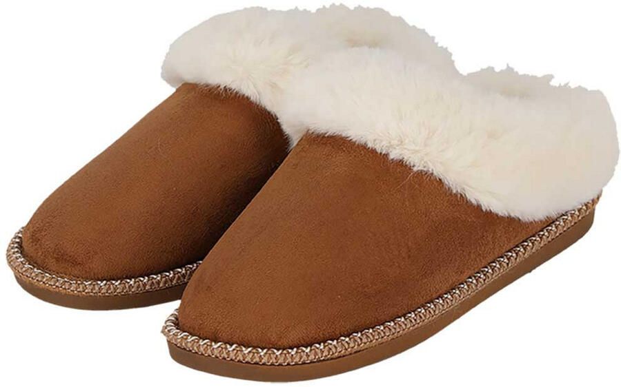 Apollo teddy sloffen dames cognac instappers pantoffels laag