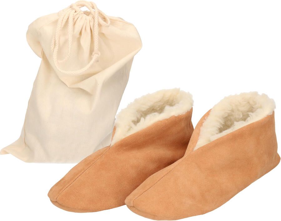 Bernardino Beige Spaanse sloffen pantoffels van echt leer suede voor met opbergzak