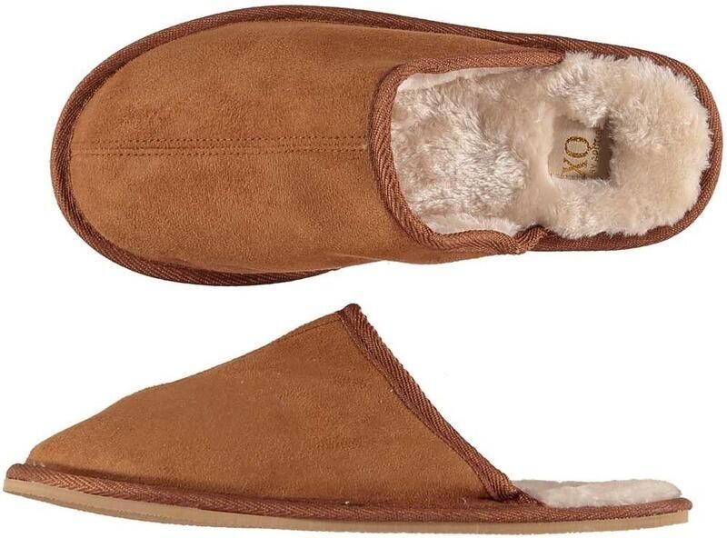 Merkloos Heren instap sloffen pantoffels laag cognac bruin