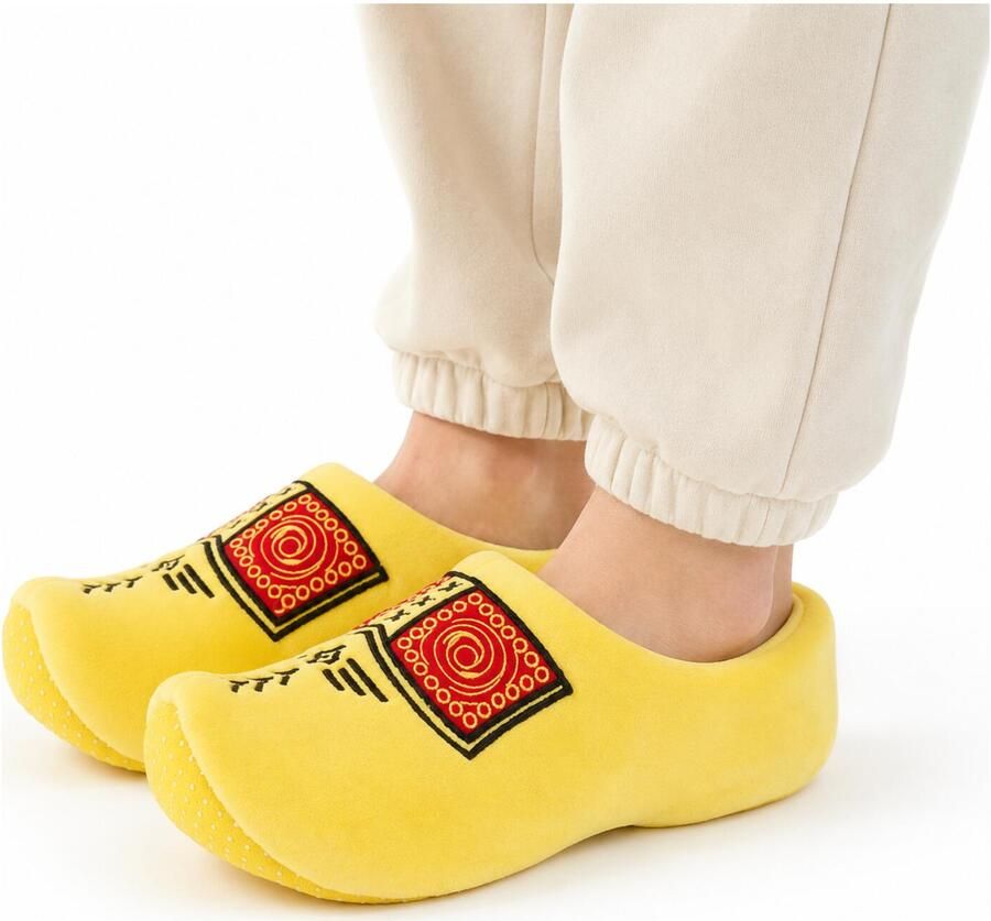 Merkloos Klompen pantoffels geel volwassenen pluche clogs sloffen