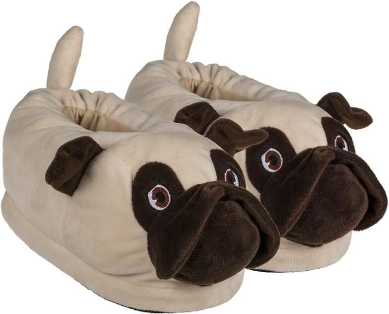 Merkloos Mopshond pantoffels voor kinderen pluche dieren