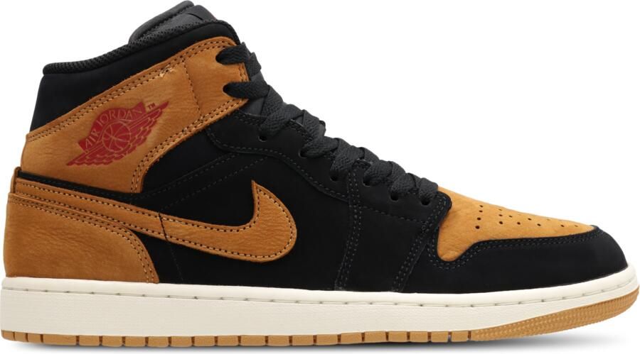 Jordan Aj1 Mid Sneakers Heren Zwart Leer Synthetisch