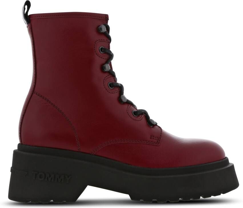 Tommy Jeans Lace Up Dames Schoenen Rood Maat: 36 Leer Foot Locker