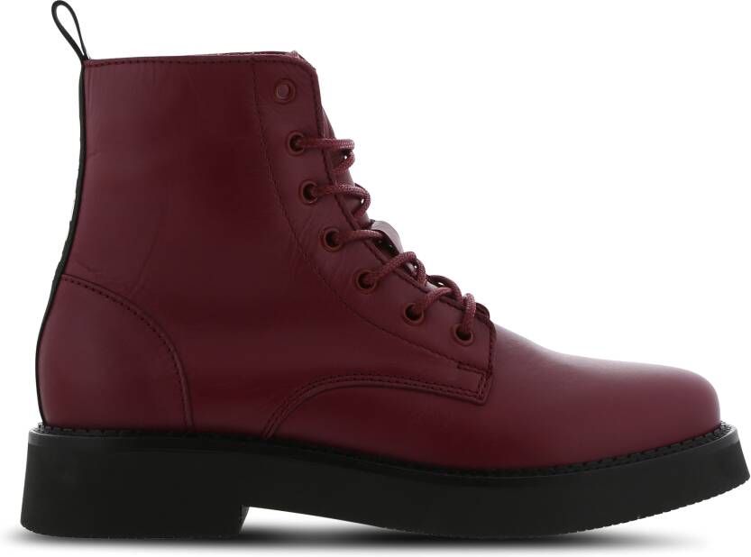Tommy Jeans Lace Up Flat Sneakers Dames Rood Leer