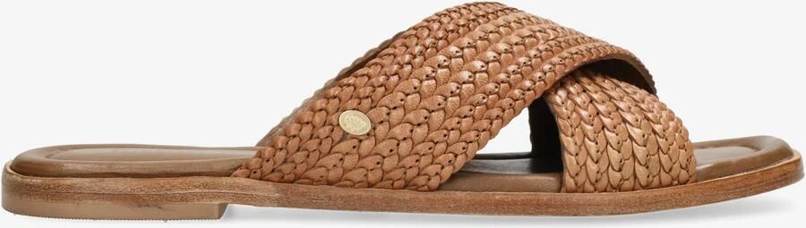 Fred de la bretoniere Ero Cross slipper gevlochten leer Cognac