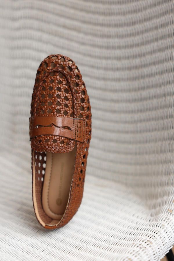 Fred de la bretoniere Glara woven mocassin leer tan