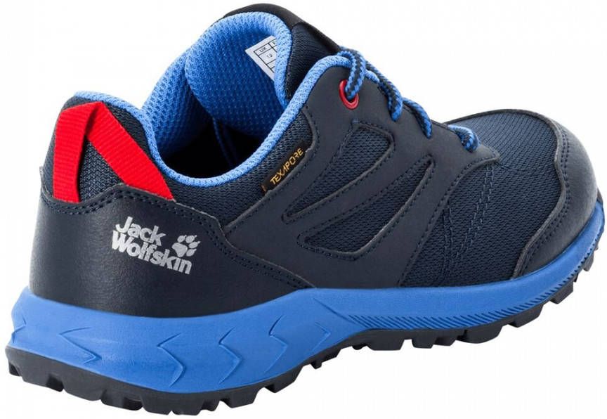 Vuiligheid Sporten mineraal Jack Wolfskin Woodland Texapore Low Kids Waterdichte kinderen wandelschoenen  27 blauw dark blue red - Schoenen.nl