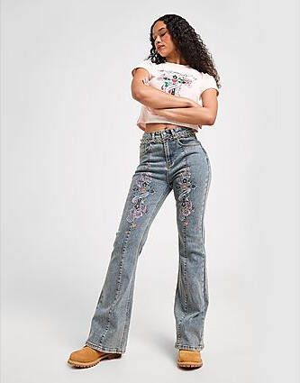 Ed Hardy Floral Cross Flare Jeans Blue