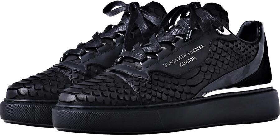 Benjamin Berner Stijlvolle zwarte python gesneden sneakers voor heren Black - Foto 2