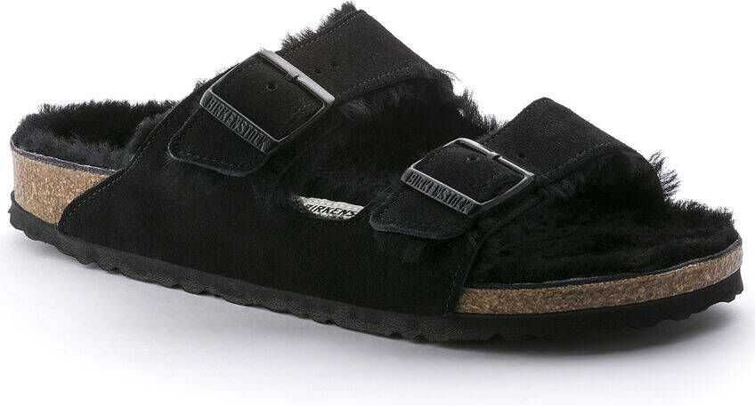 Birkenstock Arizona Lamsvel Suede Zwart Smal Voetbed