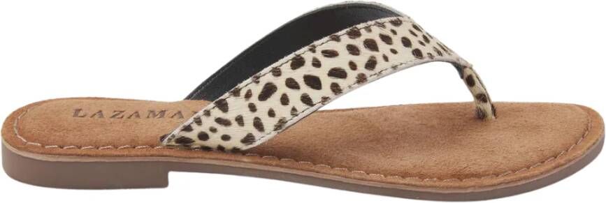 Lazamani 75.481 leren teenslippers met dierenprint ecru zwart - Foto 5