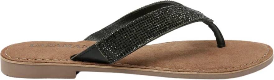 Lazamani Leren slippers met strass-steentjes Zwart Leer Teenslippers Dames - Foto 2