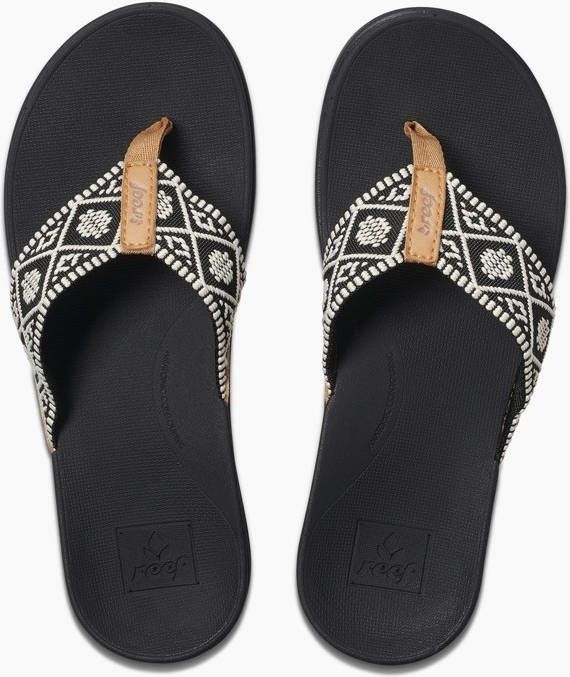 Reef Ortho Bounce Woven Dames Slippers Zwart/Wit - Schoenen.nl