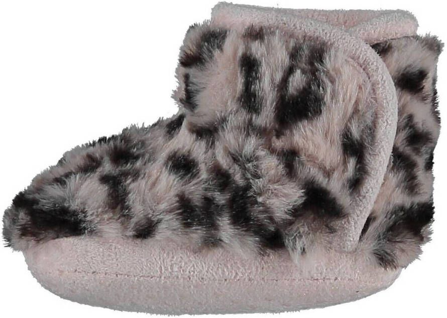 Apollo slofjes met imitatiebont lichtroze zwart Panterprint 16 17