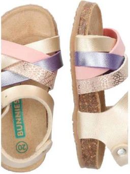BunniesJR Becky Beach Meisjes Platte Sandalen Goud Paars Roze Print Imitatieleer Gesp