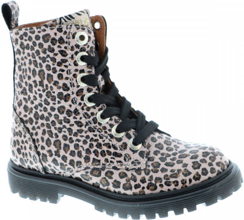Develab 42102 lakleren veterboots met panterprint oudroze - Foto 5