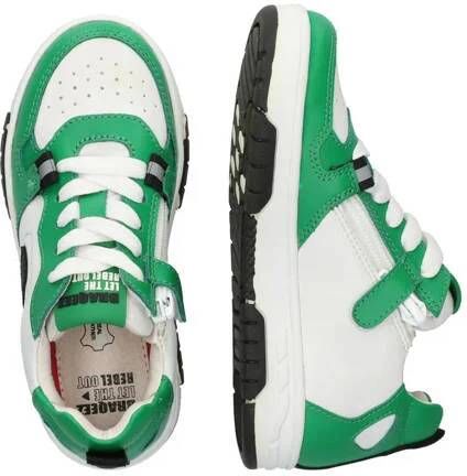 Braqeez leren sneakers groen wit Jongens Leer Meerkleurig 34