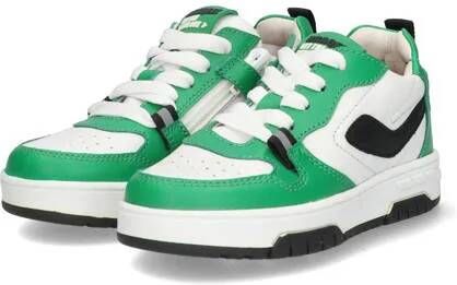 Braqeez leren sneakers groen wit Jongens Leer Meerkleurig 34