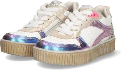 Braqeez leren sneakers wit lila Meisjes Leer Meerkleurig 35