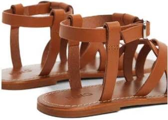 Mango Kids leren sandalen cognac Bruin Meisjes Leer Effen 33