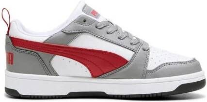 Puma Rebound V6 Lo sneakers grijs rood zwart Jongens Meisjes Imitatieleer 35.5