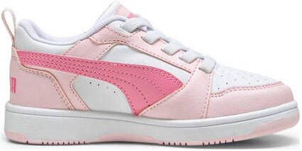 Puma Rebound V6 Lo sneakers wit roze lichtroze Jongens Meisjes Imitatieleer 28