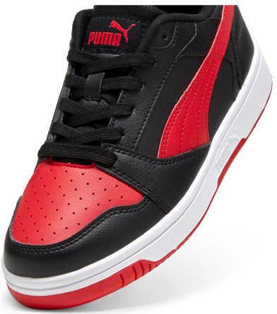 Puma Rebound V6 Lo sneakers zwart rood Jongens Meisjes Imitatieleer Meerkleurig 35.5