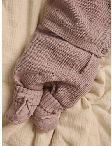 LIL' ATELIER BABY gebreide katoenen babyslofjes roze Effen - Foto 2