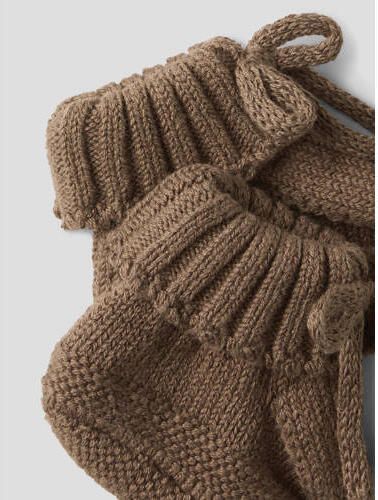 LIL' ATELIER BABY katoenen gebreide babyslofjes donkerbruin Effen - Foto 2
