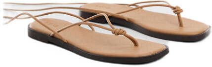 Mango Kids leren sandalen bruin Jongens Leer Effen 35