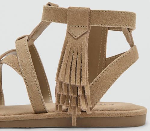 Mango Kids leren sandalen met franjes lichtbruin Meisjes Leer Effen - Foto 5