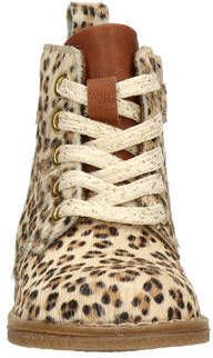 Nelson Kids leren veterboots met ponyhaar en panterprint beige Meisjes Leer 21