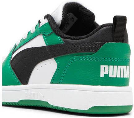Puma Rebound V6 Lo sneakers wit zwart groen Jongens Meisjes Leer Meerkleurig 20