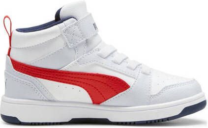 Puma Rebound V6 Mid sneakers lichtgrijs zwart rood Jongens Meisjes Imitatieleer 28