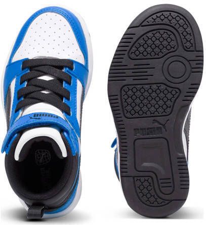 Puma Rebound v6 Mid V6 Mid sneakers wit zwart blauw Jongens Meisjes Imitatieleer 28