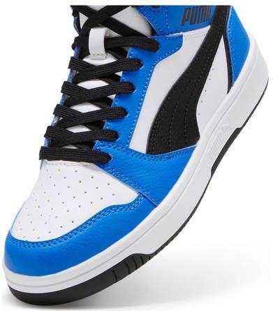 Puma Rebound V6 Mid sneakers wit zwart kobaltblauw Jongens Meisjes Imitatieleer 37