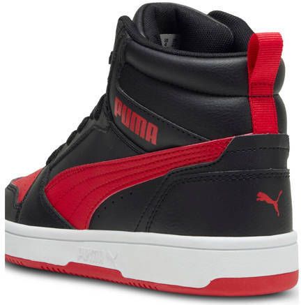 Puma Rebound V6 Mid sneakers zwart rood Jongens Meisjes Imitatieleer Meerkleurig 35.5