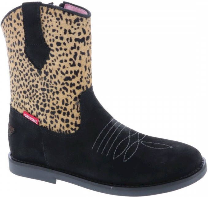 Shoesme SI20W059-B leren cowboylaarzen zwart/panterprint - Schoenen.nl