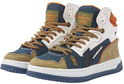 VINGINO Max Mid leren sneakers blauw beige Jongens Leer Meerkleurig 30