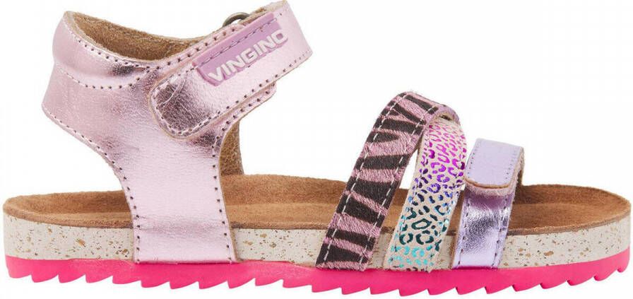 VINGINO Vikki leren sandalen met dierenprint roze Meisjes Leer Dierenprint 26 - Foto 3