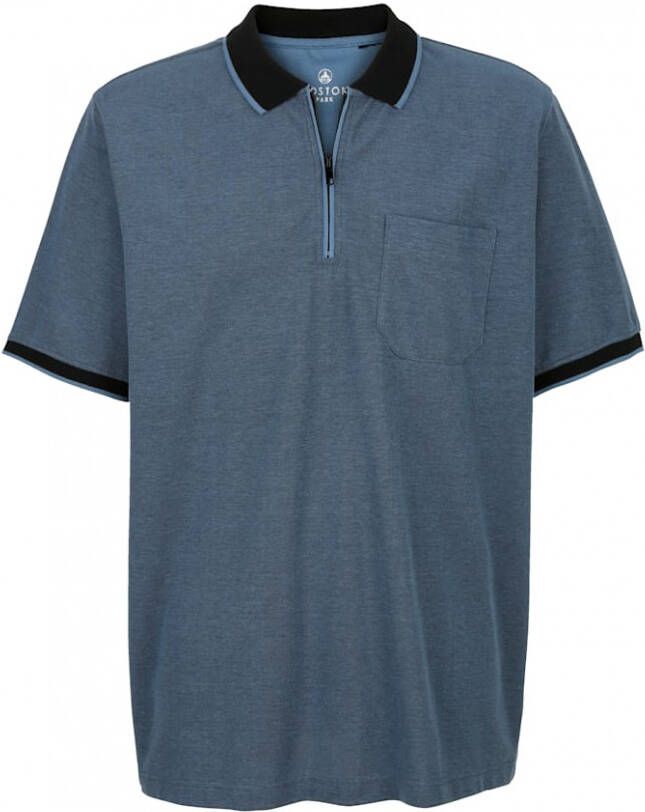 Boston Park Poloshirt met rits Rookblauw Zwart