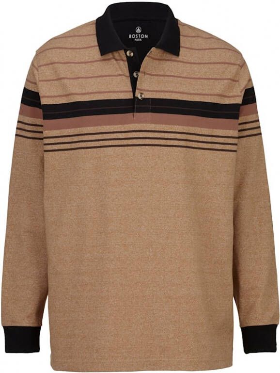 Boston Park Poloshirt met streeppatroon Taupe Bruin