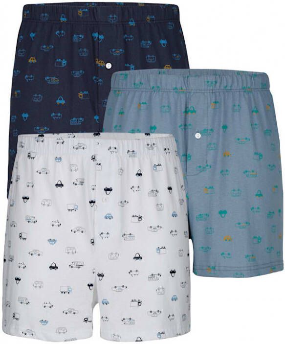 G Gregory Boxershorts per 3 stuks met print rondom 1x blauw 1x wit 1x lichtblauw